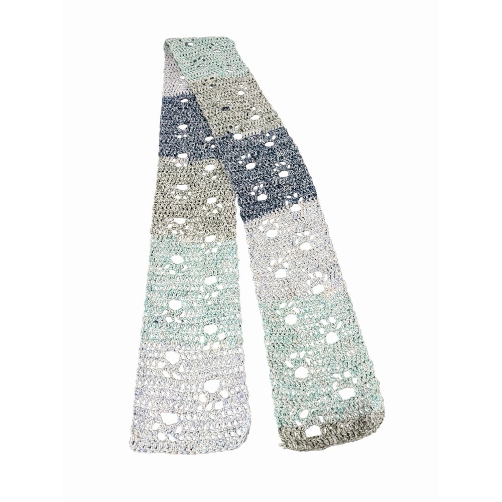 Handmade Crochet Paw Print Scarf womens girls length 66 inches blues